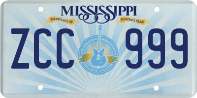 MS license plate ZCC999