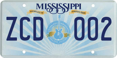 MS license plate ZCD002