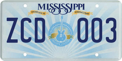 MS license plate ZCD003