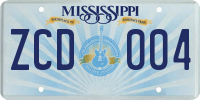 MS license plate ZCD004