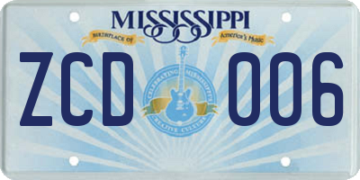 MS license plate ZCD006