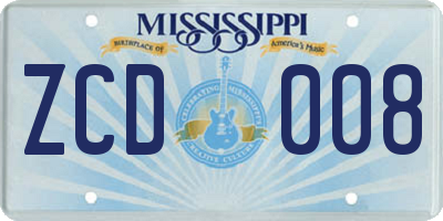 MS license plate ZCD008