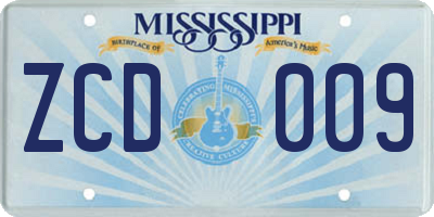 MS license plate ZCD009