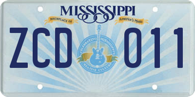 MS license plate ZCD011