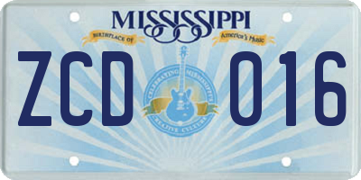 MS license plate ZCD016
