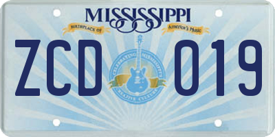 MS license plate ZCD019