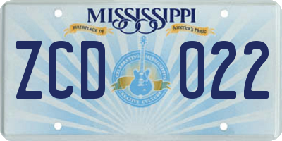 MS license plate ZCD022
