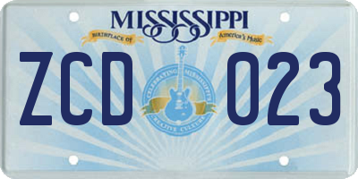 MS license plate ZCD023