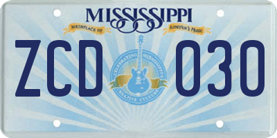 MS license plate ZCD030