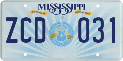 MS license plate ZCD031