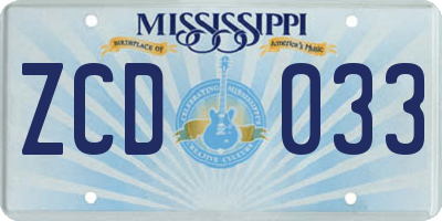 MS license plate ZCD033