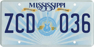 MS license plate ZCD036