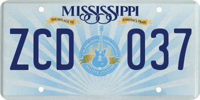 MS license plate ZCD037