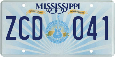 MS license plate ZCD041