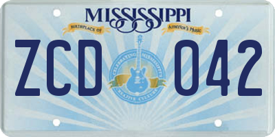 MS license plate ZCD042