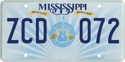 MS license plate ZCD072