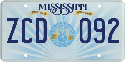 MS license plate ZCD092