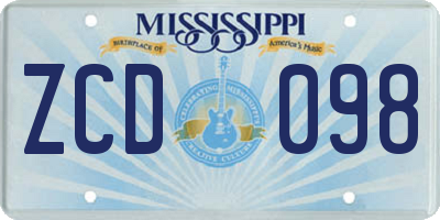 MS license plate ZCD098