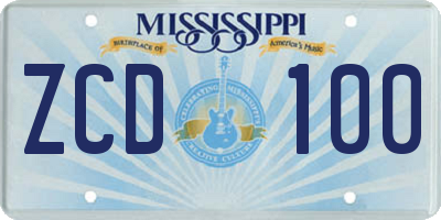 MS license plate ZCD100