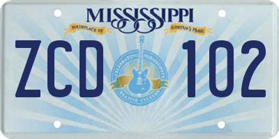 MS license plate ZCD102
