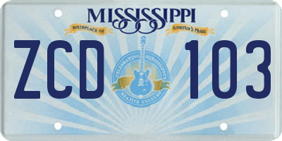 MS license plate ZCD103