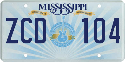 MS license plate ZCD104