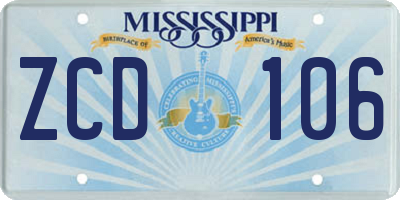 MS license plate ZCD106