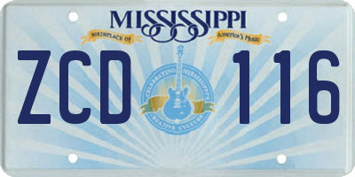 MS license plate ZCD116