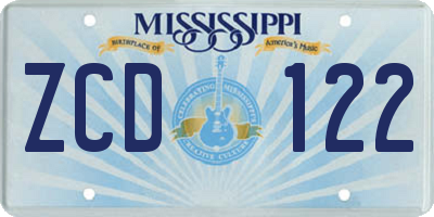 MS license plate ZCD122