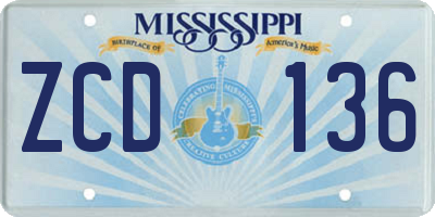 MS license plate ZCD136