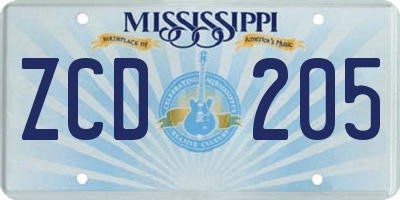 MS license plate ZCD205