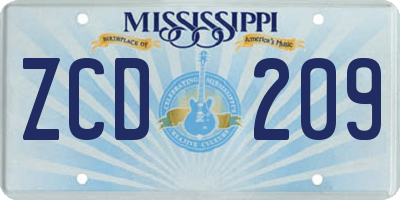 MS license plate ZCD209