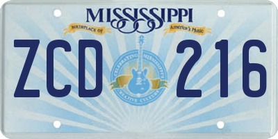 MS license plate ZCD216