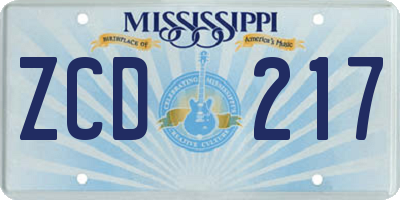 MS license plate ZCD217