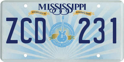 MS license plate ZCD231