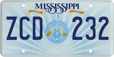 MS license plate ZCD232
