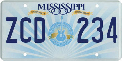 MS license plate ZCD234