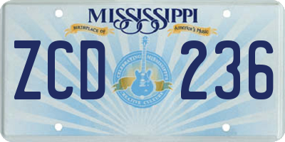 MS license plate ZCD236