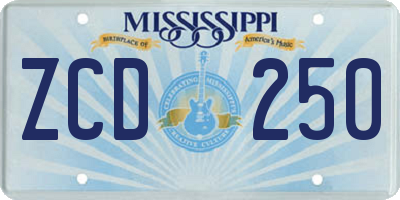 MS license plate ZCD250