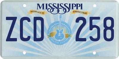 MS license plate ZCD258