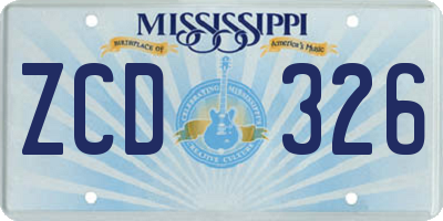 MS license plate ZCD326