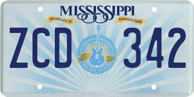 MS license plate ZCD342