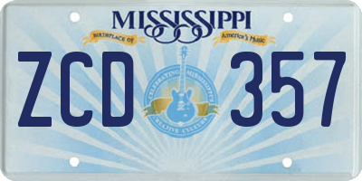 MS license plate ZCD357