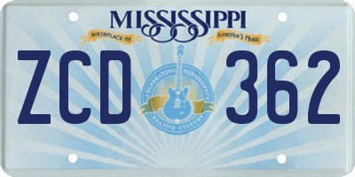 MS license plate ZCD362