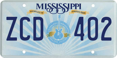 MS license plate ZCD402