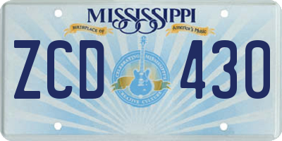MS license plate ZCD430