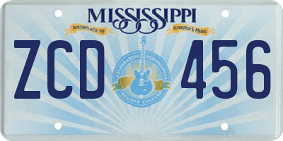 MS license plate ZCD456