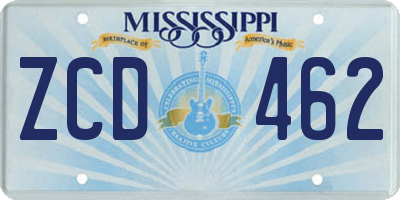 MS license plate ZCD462
