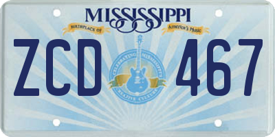 MS license plate ZCD467