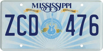 MS license plate ZCD476